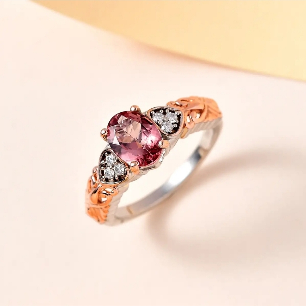 Natural Red Rose Apatite in 14kt Rose Gold & Sterling Silver Ring Size 7.5!🌹 - Picture 4 of 10